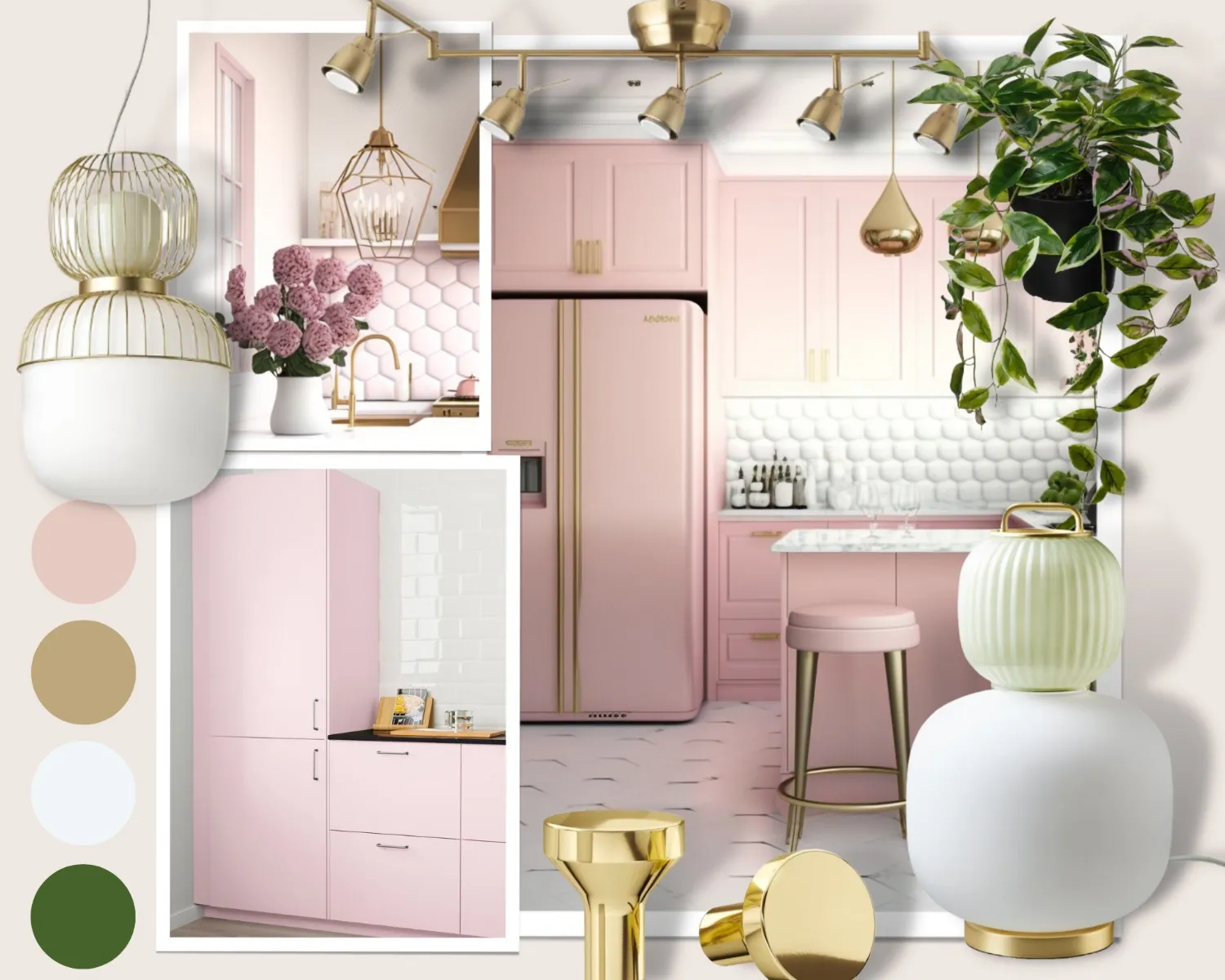 Rosa drömkök med gulddetaljer